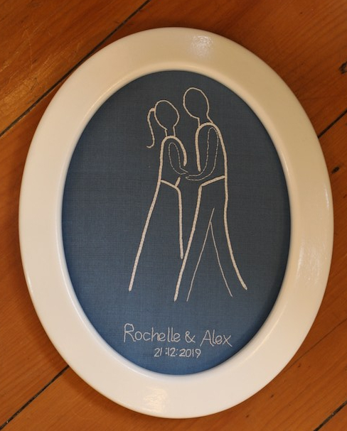 Embroidered figures of bride and groom